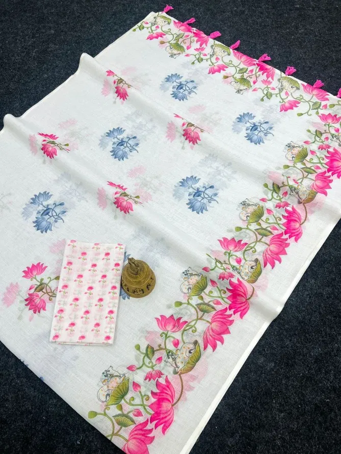 MG 509 Plain Linen Digital Printed Designer Saree Exporters In India